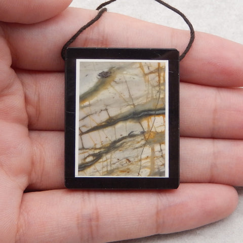 Natural Obsidian, Howlite And Picasso Jasper Intarsia Gemstone Pendant Bead, Side Drilled Gemstone Pendant,Handmade Pendant Gift, 40x32x5mm, 17.2g