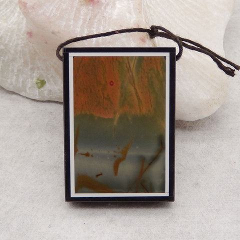 Natural Obsidian, Howlite And Multi-Color Picasso Jasper Intarsia Gemstone Pendant Bead, Side Drilled Gemstone Pendant,Handmade Pendant Gift, 39x28x6mm, 16.9g