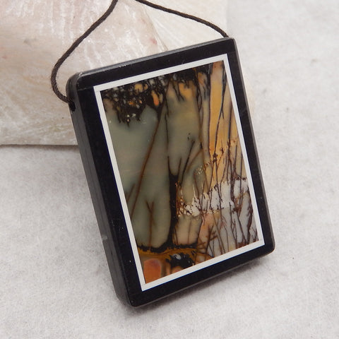 Natural Obsidian, Howlite And Multi-Color Picasso Jasper Intarsia Gemstone Pendant Bead, Side Drilled Gemstone Pendant,Handmade Pendant Gift, 42x33x6mm, 19.5g