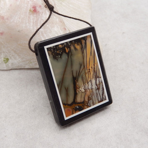 Natural Obsidian, Howlite And Multi-Color Picasso Jasper Intarsia Gemstone Pendant Bead, Side Drilled Gemstone Pendant,Handmade Pendant Gift, 42x33x6mm, 19.5g