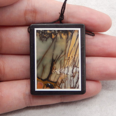 Natural Obsidian, Howlite And Multi-Color Picasso Jasper Intarsia Gemstone Pendant Bead, Side Drilled Gemstone Pendant,Handmade Pendant Gift, 42x33x6mm, 19.5g