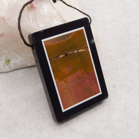 Natural Obsidian, Howlite And Multi-Color Picasso Jasper Intarsia Gemstone Pendant Bead, Side Drilled Gemstone Pendant,Handmade Pendant Gift, 43x32x5mm, 18.3g