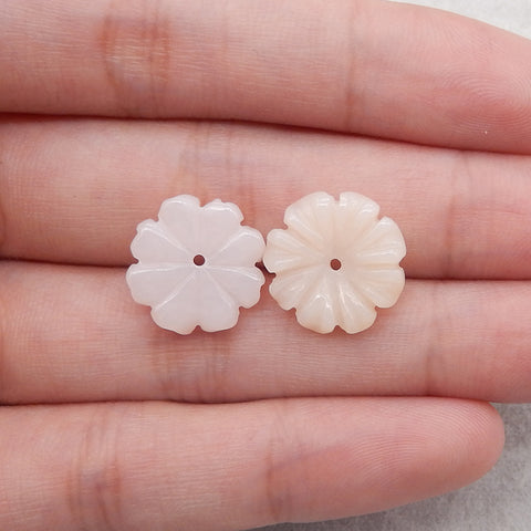 Carved Natural Pink Opal Gemstone Flower Earring Beads,16x3mm,1.7g