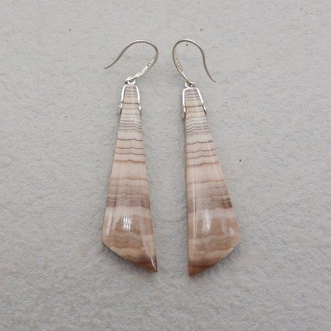 Natural Wood Fossil Earrings with 925 Sterling Silver 45*12*6mm, 8.6g