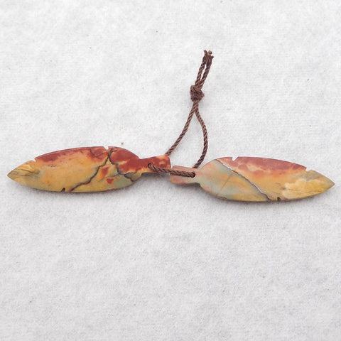 Natural Red Creek Jasper Carved leaf Earring Beads 35X10X4mm, 4.9g