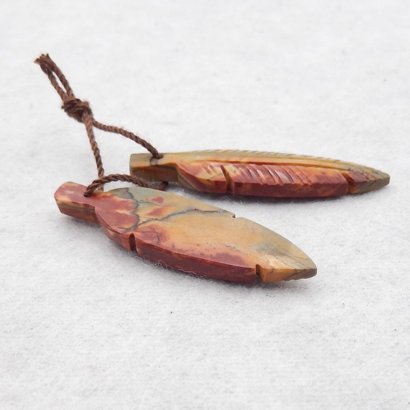 Natural Red Creek Jasper Carved leaf Earring Beads 35X10X4mm, 4.9g