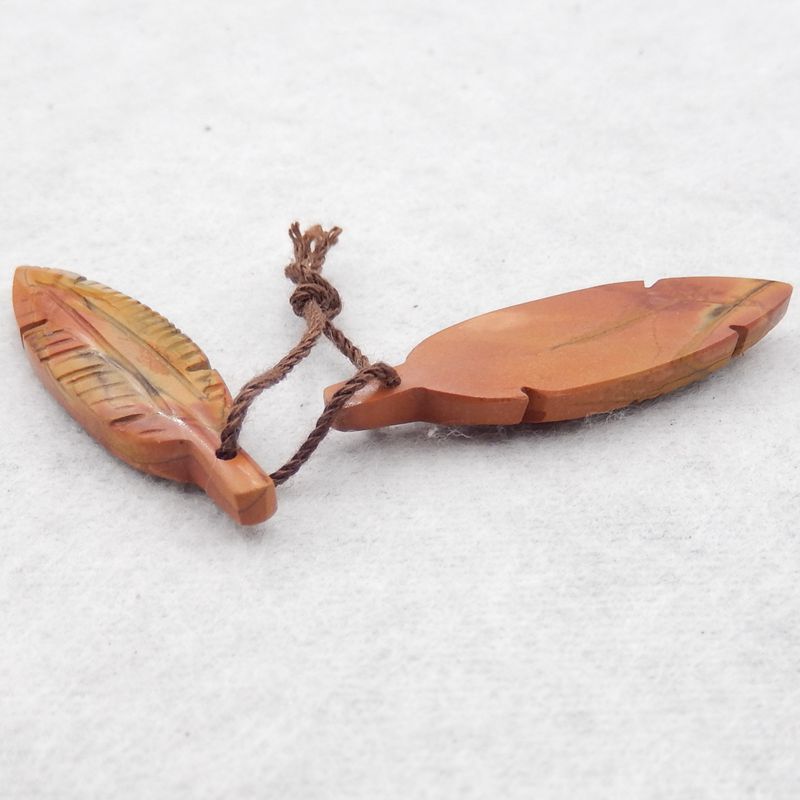 Natural Red Creek Jasper Carved leaf Earring Beads 35X10X4mm, 4.9g