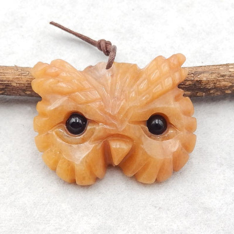 Natural Yellow Jade Carved owl Pendant Bead 31*38*12mm, 18.9g