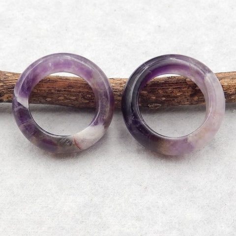 Natural Amethyst Carved Circles Earring Beads,24×24×7mm, 8.5g