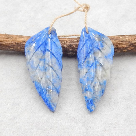 Natural Lapis Lazuli Carved leaf Earring Beads 38*16*4mm, 9.1g