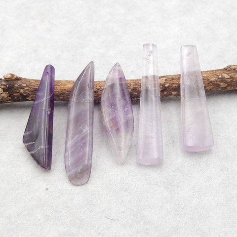 5 PCS Natural Amethyst Pendant Beads 36×10×4mm, 44×9×4mm, 13.1g