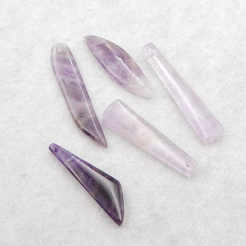 5 PCS Natural Amethyst Pendant Beads 36×10×4mm, 44×9×4mm, 13.1g