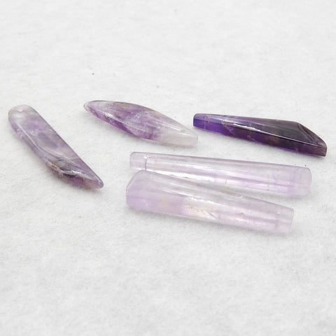 5 PCS Natural Amethyst Pendant Beads 36×10×4mm, 44×9×4mm, 13.1g