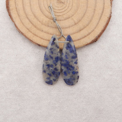 New 1 Pair Natural Lapis Lazuli Teardrop Gemstone Earring Beads , Drilled Gemstone Pair,31x11x4mm, 4.6g