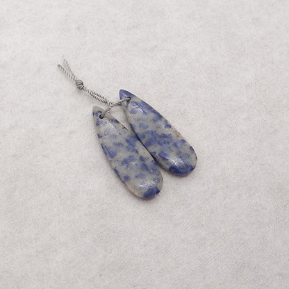 New 1 Pair Natural Lapis Lazuli Teardrop Gemstone Earring Beads , Drilled Gemstone Pair,31x11x4mm, 4.6g