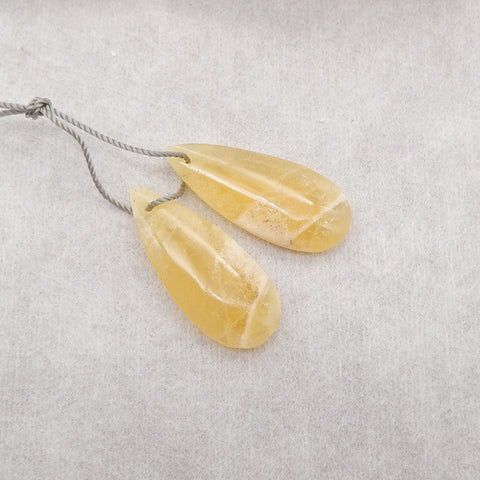 New 1 Pair Natural Yellow Opal Teardrop Gemstone Earring Beads, Gemstone For Jewelry DIY Making, Drilled Gemstone Pair, 25x10x2mm, 2.3g