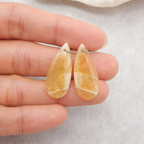 New 1 Pair Natural Yellow Opal Teardrop Gemstone Earring Beads, Gemstone For Jewelry DIY Making, Drilled Gemstone Pair, 25x10x2mm, 2.3g