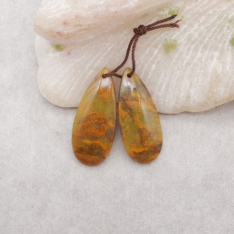 New 1 Pair Natural Yellow Opal Teardrop Gemstone Earring Beads, Gemstone For Jewelry DIY Making, Drilled Gemstone Pair, 31x12x4mm, 4.1g