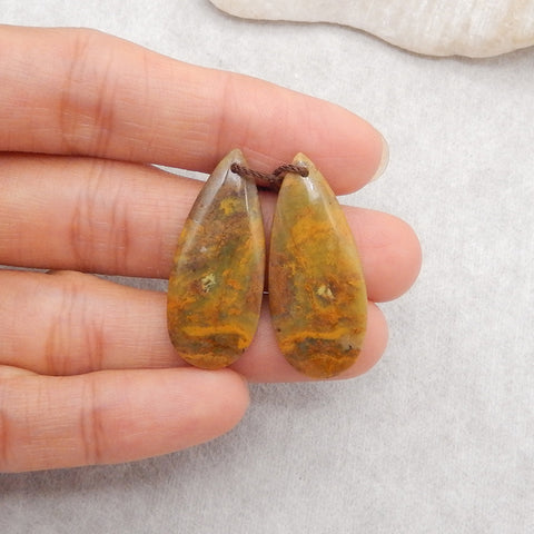 New 1 Pair Natural Yellow Opal Teardrop Gemstone Earring Beads, Gemstone For Jewelry DIY Making, Drilled Gemstone Pair, 31x12x4mm, 4.1g