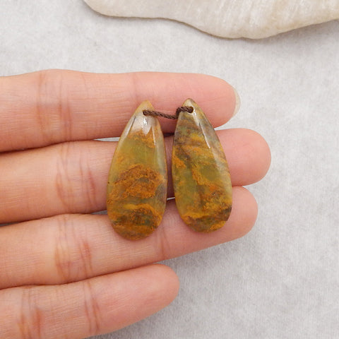 New 1 Pair Natural Yellow Opal Teardrop Gemstone Earring Beads, Gemstone For Jewelry DIY Making, Drilled Gemstone Pair, 31x12x4mm, 4.1g