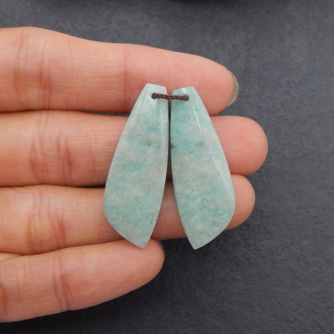 New 1 Pair Natural Amazonite Gemstone Earring Beads, Gem Jewelry Gift, Customized Gemstone Earring Pair, 32×11×3mm, 5.2g