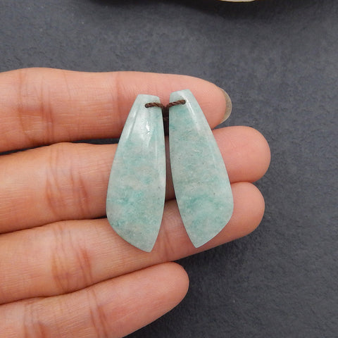 New 1 Pair Natural Amazonite Gemstone Earring Beads, Gem Jewelry Gift, Customized Gemstone Earring Pair, 32×11×3mm, 5.2g