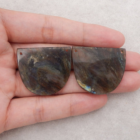 New 1 Pair Natural Labradorite Double Hole Gemstone Earrings, Gem Jewelry Gift, Customized Gemstone Earring Pair, 30×34×3mm, 14.3g