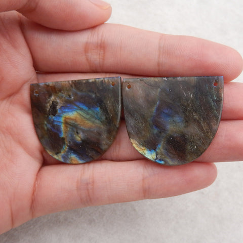 New 1 Pair Natural Labradorite Double Hole Gemstone Earrings, Gem Jewelry Gift, Customized Gemstone Earring Pair, 30×34×3mm, 14.3g