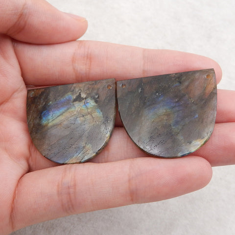 New 1 Pair Natural Labradorite Double Hole Gemstone Earrings, Gem Jewelry Gift, Customized Gemstone Earring Pair, 30×34×3mm, 14.3g