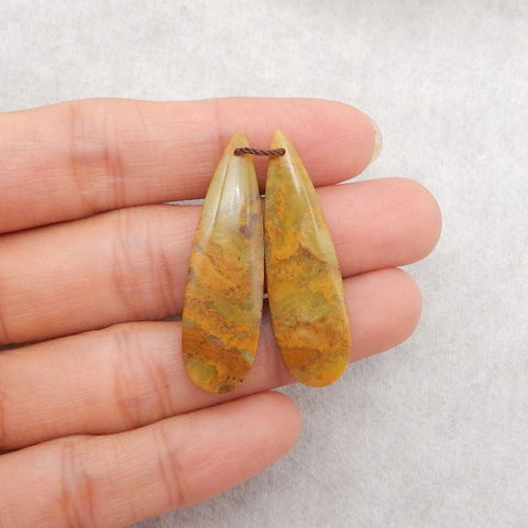 New 1 Pair Natural Yellow Opal Teardrop Gemstone Earring Beads, Gemstone For Jewelry DIY Making, Drilled Gemstone Pair, 37x10x4mm, 4.7g