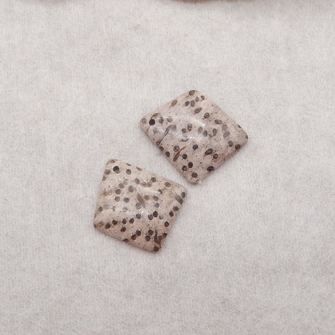 1 Pair Natural Coconut Fossil Gemstone Earrings Beads, Drilled Flatback Stone Earring Pair, Gemstone For Jewelry DIY Making, 15x17x4mm, 3.5g