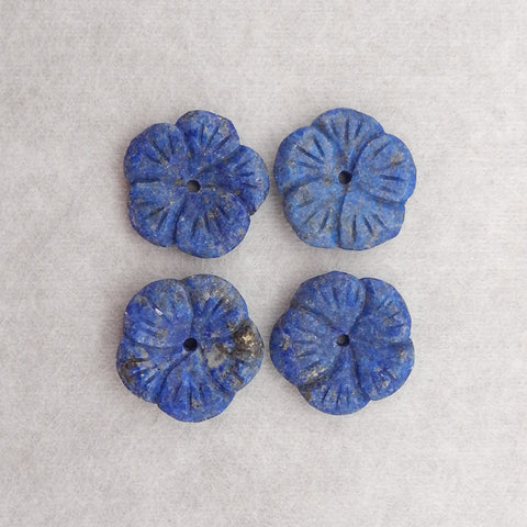 4 PCS Carved Natural Lapis Lazuli Flower Gemstone Pendant Bead, Gemstone For Jewelry DIY Making, Popular Drilled Pendants, 18x18x5/6mm, 10g