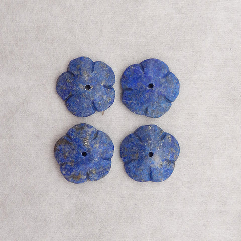 4 PCS Carved Natural Lapis Lazuli Flower Gemstone Pendant Bead, Gemstone For Jewelry DIY Making, Popular Drilled Pendants, 18x18x5/6mm, 10g