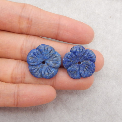 4 PCS Carved Natural Lapis Lazuli Flower Gemstone Pendant Bead, Gemstone For Jewelry DIY Making, Popular Drilled Pendants, 18x18x5/6mm, 10g