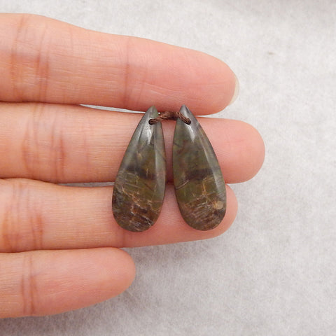 1 Pair Natural Mushroom Jasper Teardrop Gemstone Earrings Beads, Drilled Stone Earring Pair, Gemstone For Jewelry DIY Making, 25x9x4mm, 3g