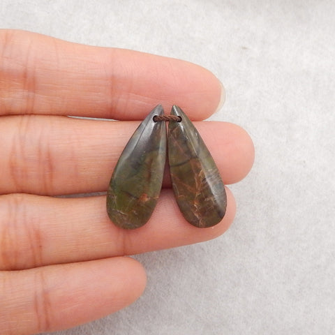 1 Pair Natural Mushroom Jasper Teardrop Gemstone Earrings Beads, Drilled Stone Earring Pair, Gemstone For Jewelry DIY Making, 25x9x4mm, 3g