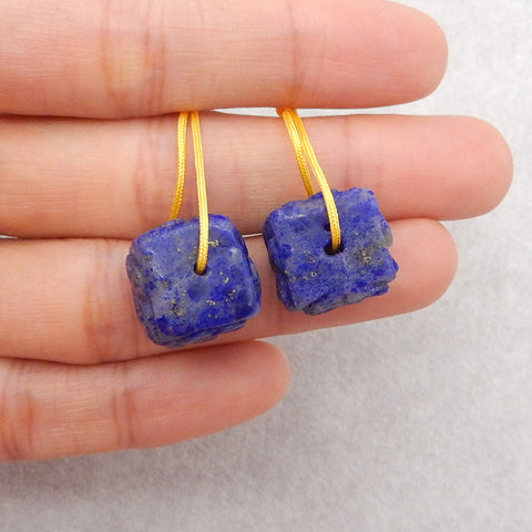 New Carved Natural Lapis Lazuli Flower Square Gemstone Earring Beads, Popular Earring Pair For DIY Making, 15x14x14mm, 12.2g