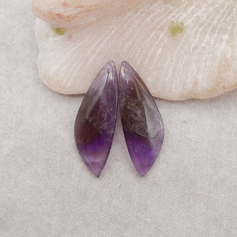 New Natural Stone Amethyst Earring Beads, Drilled Earrings For Jewelry DIY Making, Purple Stone Earrings, 35x12x4mm,5.1g