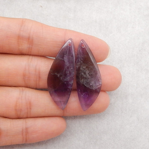 New Natural Stone Amethyst Earring Beads, Drilled Earrings For Jewelry DIY Making, Purple Stone Earrings, 35x12x4mm,5.1g