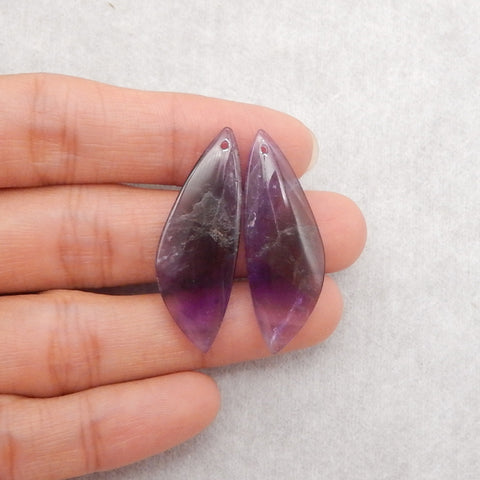 New Natural Stone Amethyst Earring Beads, Drilled Earrings For Jewelry DIY Making, Purple Stone Earrings, 35x12x4mm,5.1g