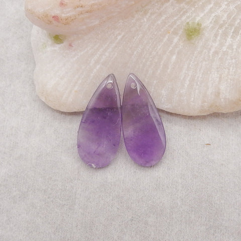 New Natural Stone Amethyst Teardrop Earring Beads, Drilled Earrings For Jewelry DIY Making, Purple Stone Earrings, 24x10x4mm,3.1g