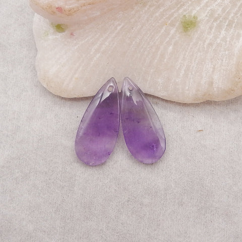 New Natural Stone Amethyst Teardrop Earring Beads, Drilled Earrings For Jewelry DIY Making, Purple Stone Earrings, 24x10x4mm,3.1g