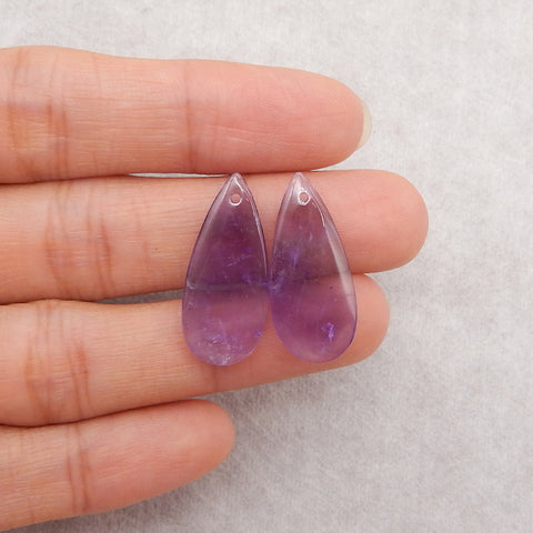 New Natural Stone Amethyst Teardrop Earring Beads, Drilled Earrings For Jewelry DIY Making, Purple Stone Earrings, 24x10x4mm,3.1g