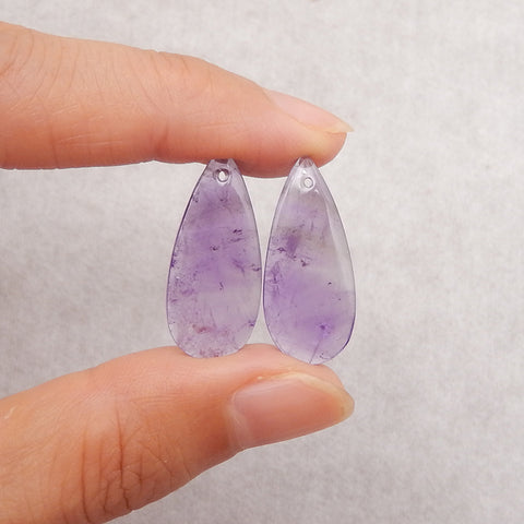 New Natural Stone Amethyst Teardrop Earring Beads, Drilled Earrings For Jewelry DIY Making, Purple Stone Earrings, 24x10x4mm,3.1g