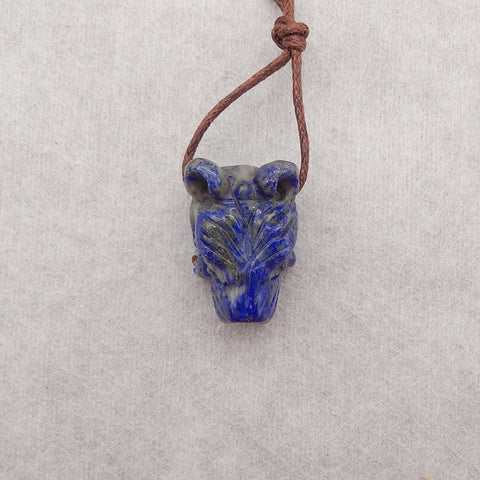 New! Carved Natural Lapis Lazuli Animal Head Pendant, Gemstone Pendant For Necklace, Stone Animal Pendant, 18x12x12mm, 5.8g