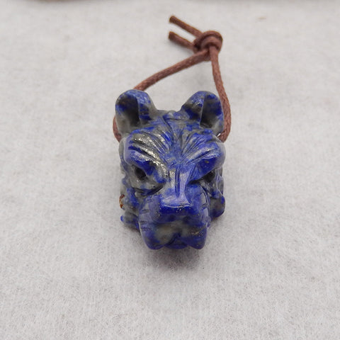 New! Carved Natural Lapis Lazuli Animal Head Pendant, Gemstone Pendant For Necklace, Stone Animal Pendant, 18x12x12mm, 5.8g