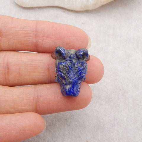 New! Carved Natural Lapis Lazuli Animal Head Pendant, Gemstone Pendant For Necklace, Stone Animal Pendant, 18x12x12mm, 5.8g