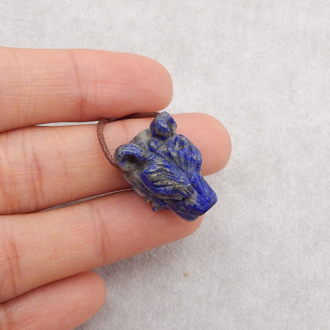 New! Carved Natural Lapis Lazuli Animal Head Pendant, Gemstone Pendant For Necklace, Stone Animal Pendant, 18x12x12mm, 5.8g