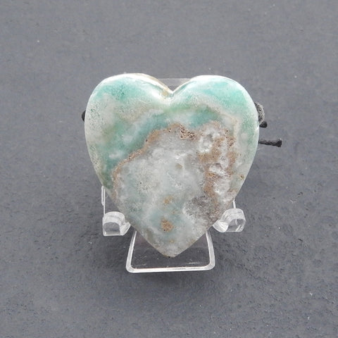 New Natural Drusy Hemimorphite Heart Gemstone Pendant Bead, Popular Side Drilled Pendant For DIY Making, 35×33×15mm, 23.3g