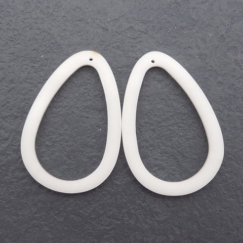 Unique Earring Beads! 1 Pair Natural White Jade Teardrop Gemstone Earring Beads, Semi Gemstone Product For Jewelry Making, Drilled Gemstone Pair, 47x32x3mm, 7.4g